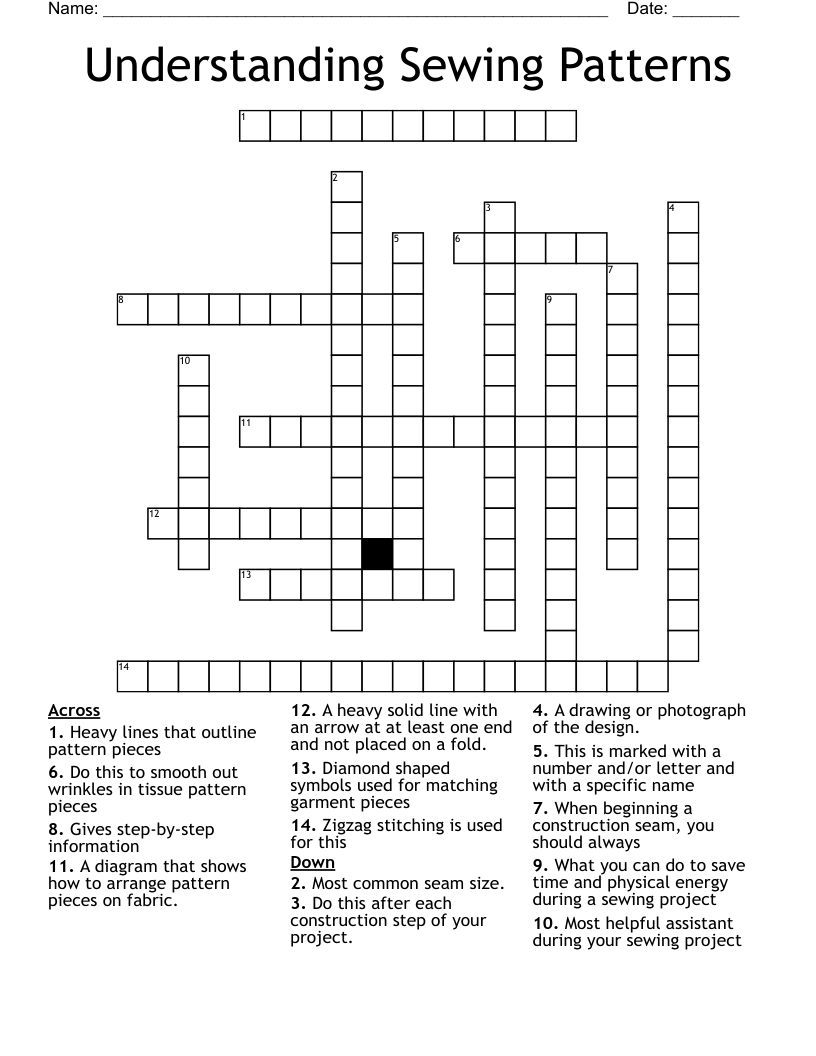 Understanding Sewing Patterns Crossword