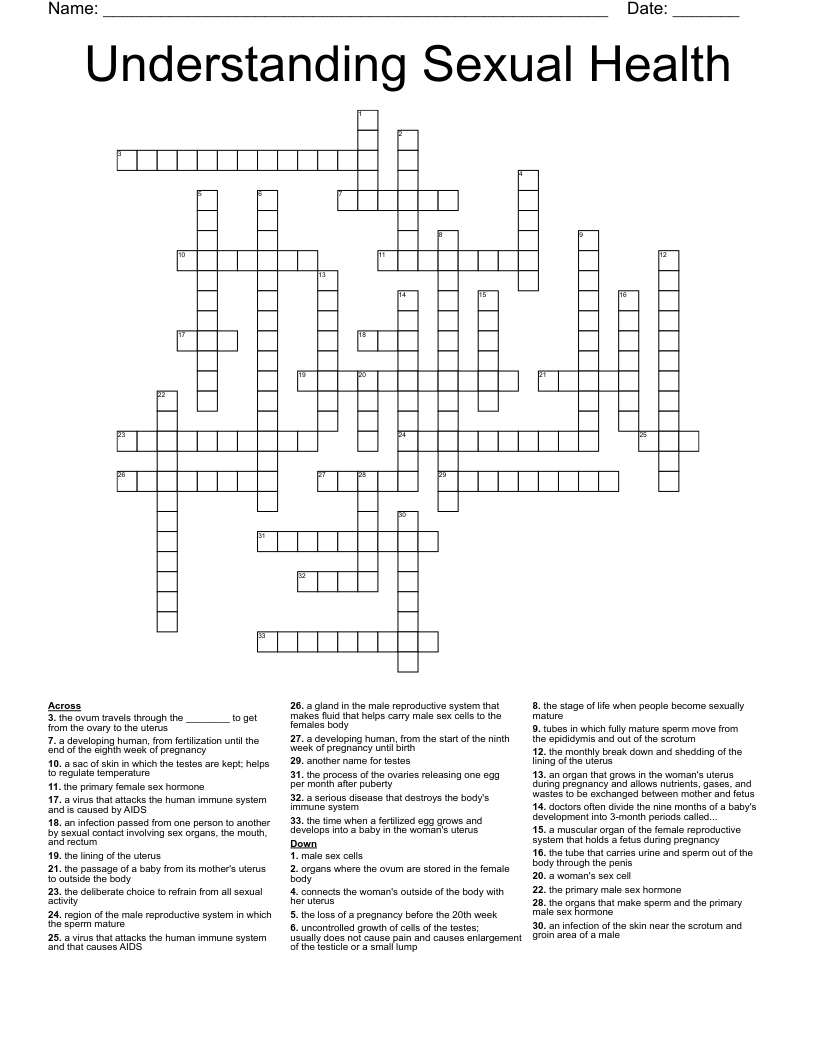 Understanding Sexual Health Crossword