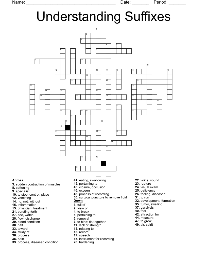 Understanding Suffixes Crossword