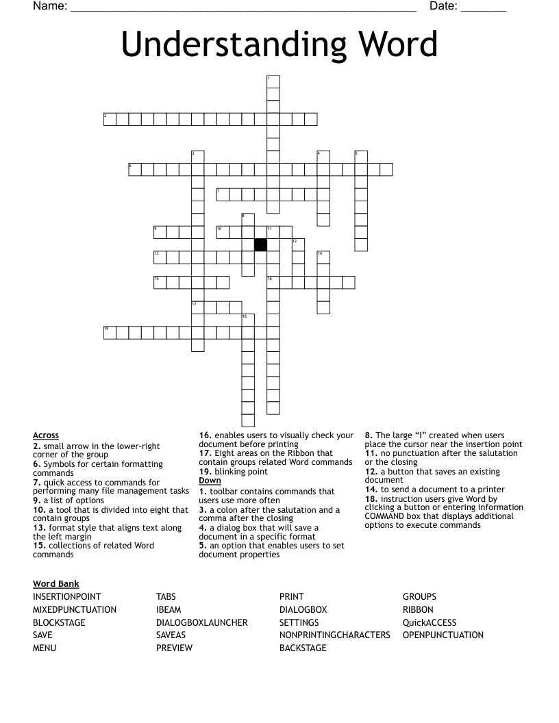 Understanding Word Crossword