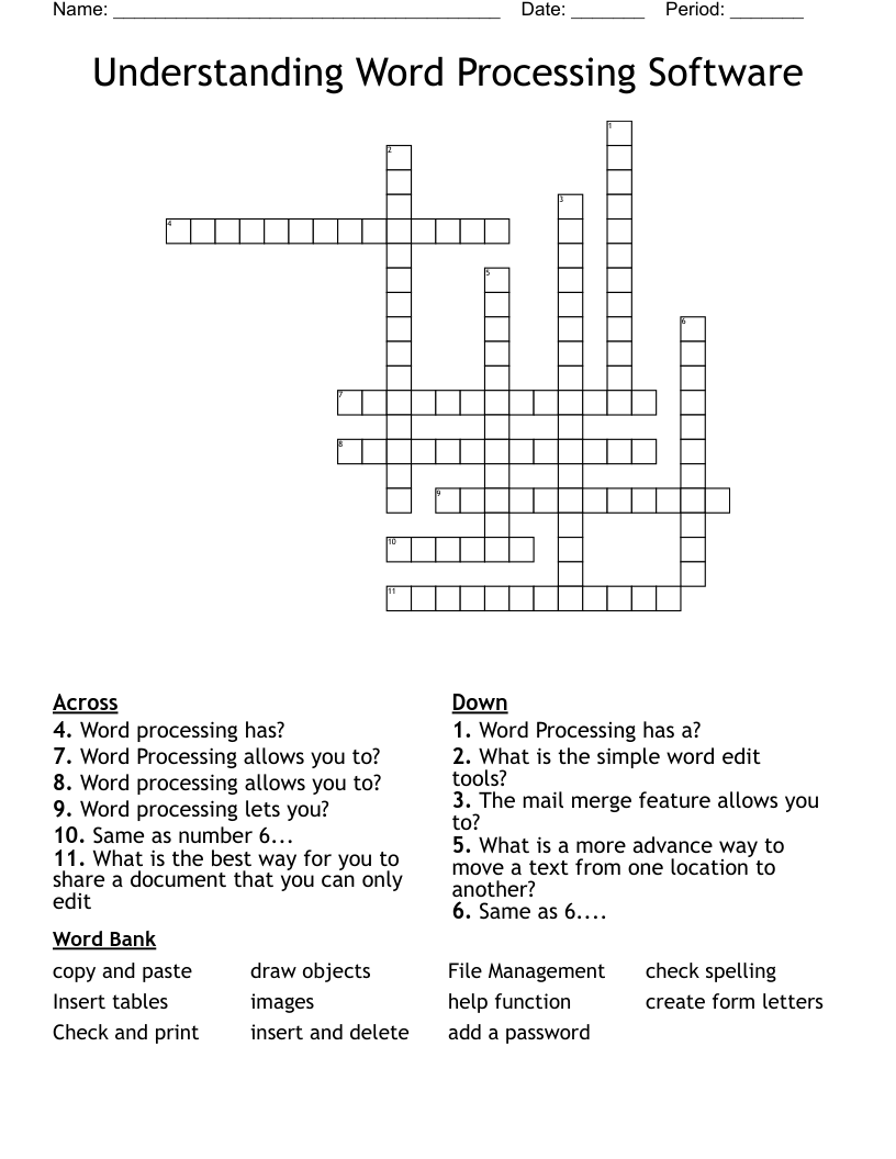 Understanding Word Processing Software Crossword