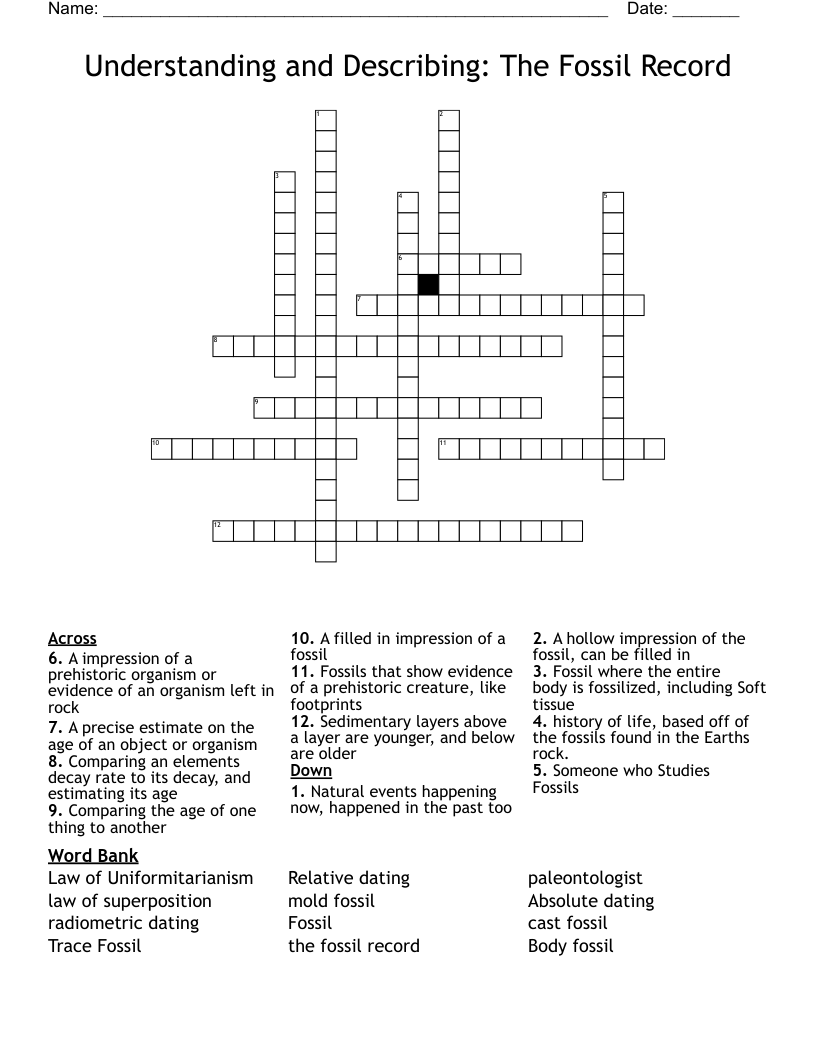 Understanding and Describing: The Fossil Record Crossword