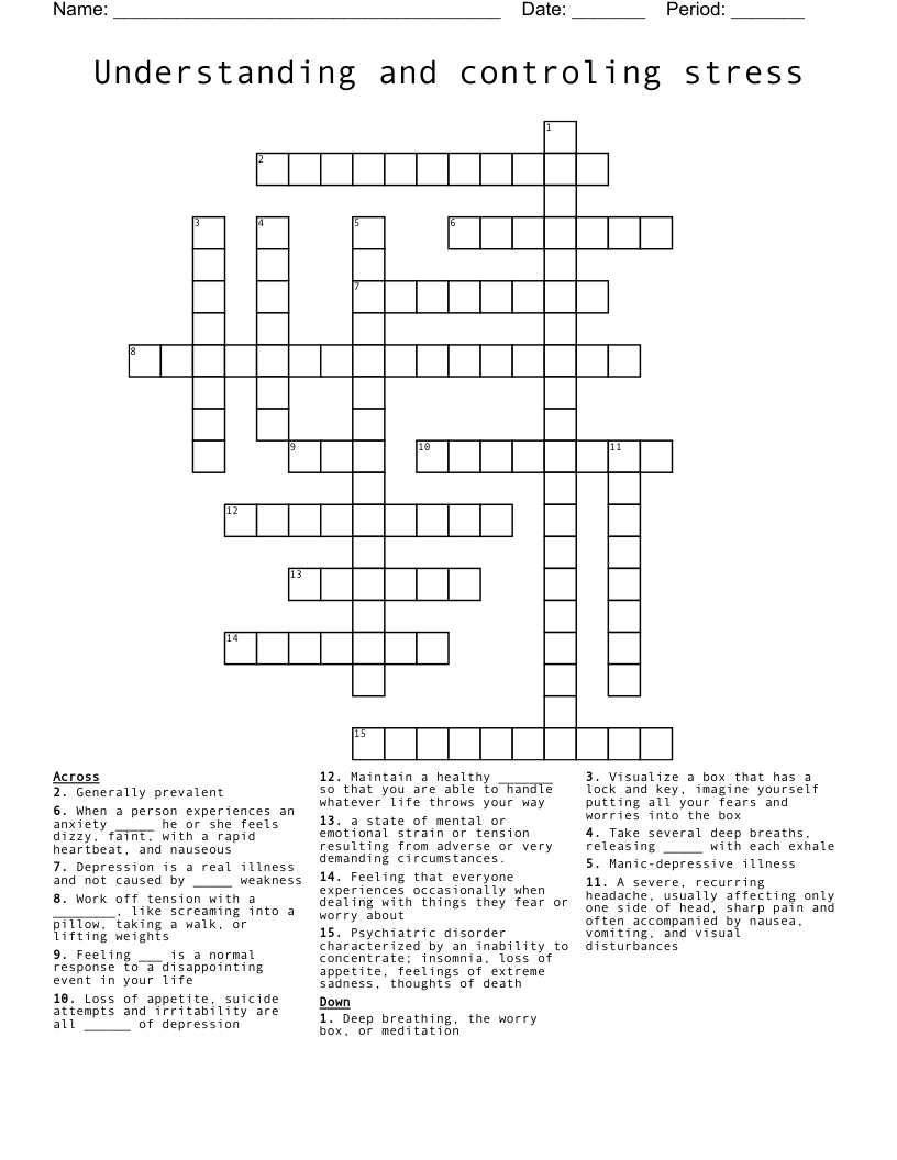 Understanding and controling stress Crossword