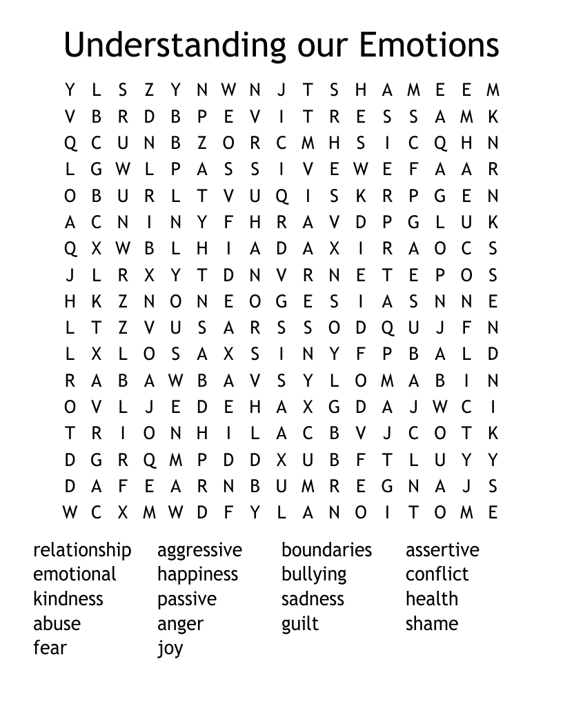 Understanding our Emotions  Word Search