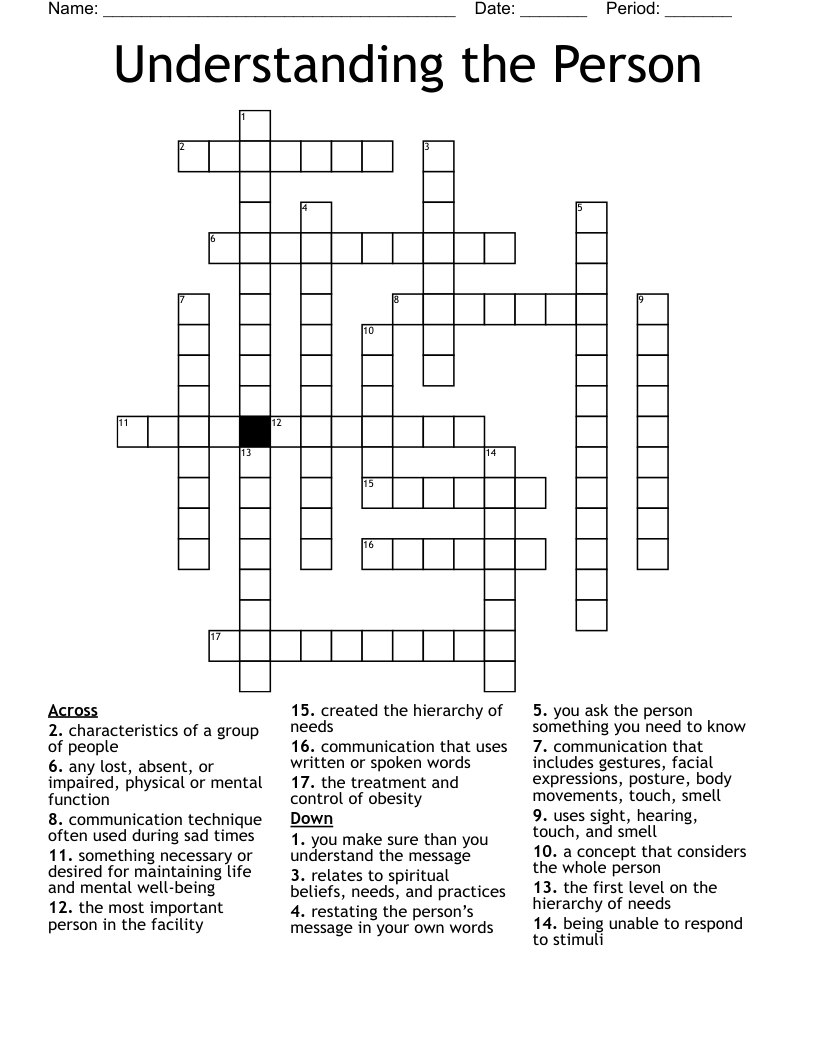 Understanding the Person Crossword