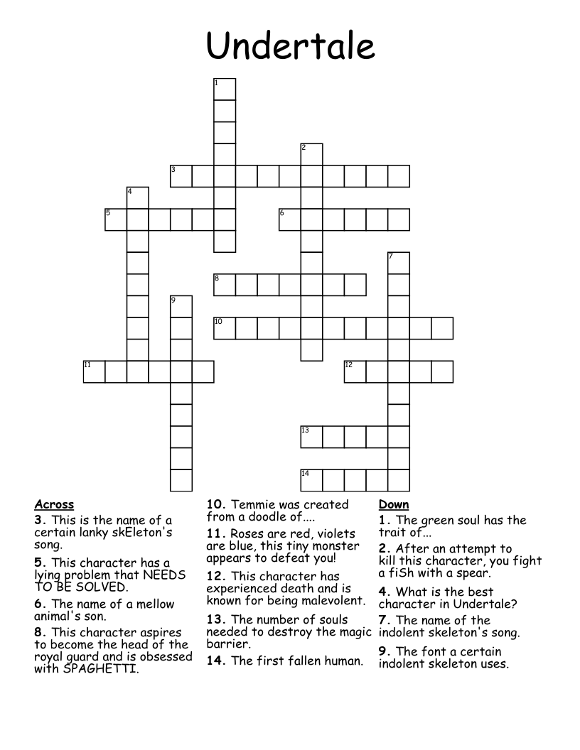 Undertale Crossword