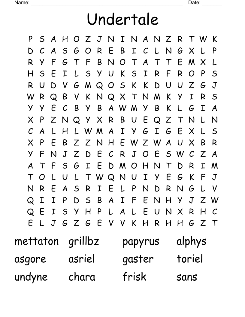 Undertale Word Search
