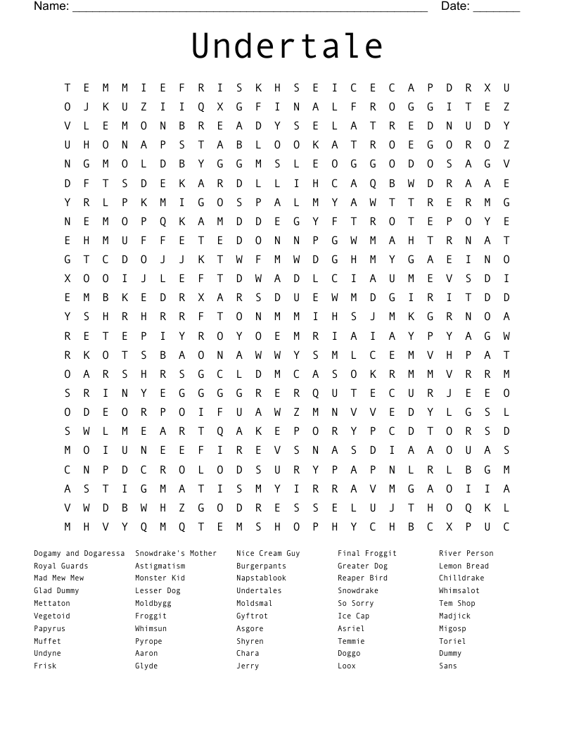 Undertale Word Search