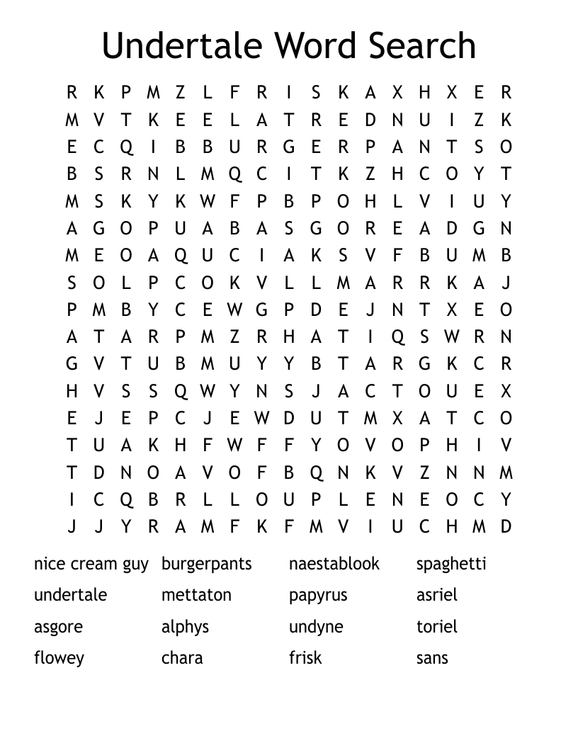 Undertale Word Search