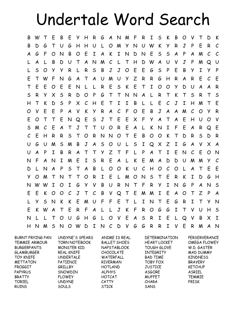 Undertale Word Search