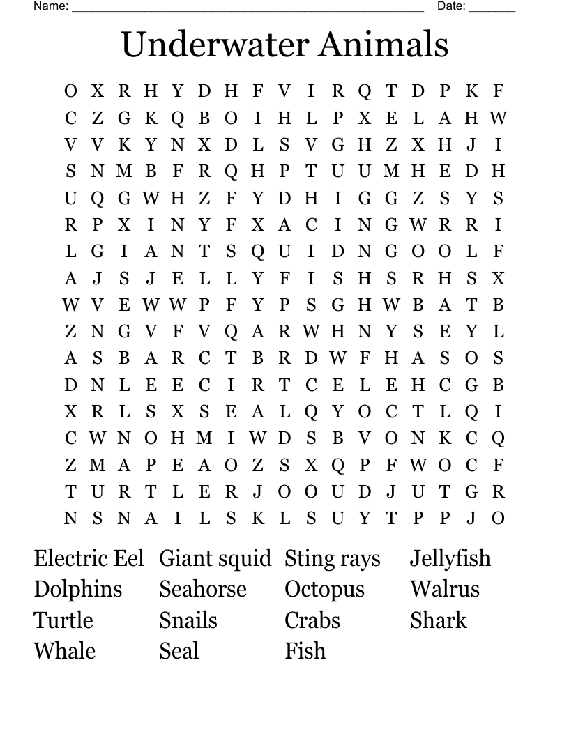 Underwater Animals Word Search