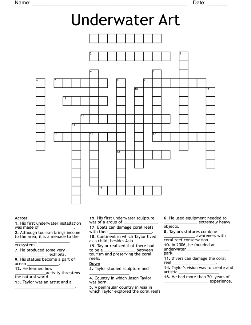 Underwater Art Crossword