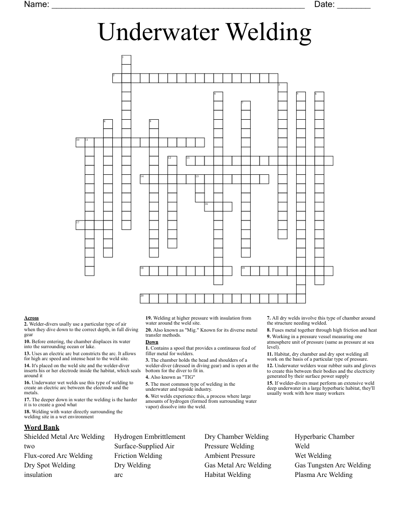 Underwater Welding Crossword