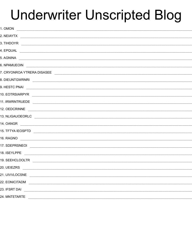 Underwriter Unscripted Blog Word Scramble
