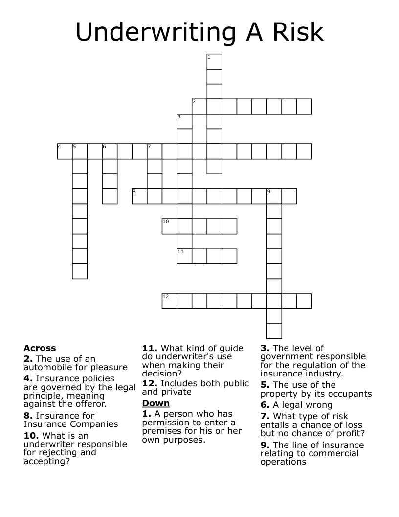 Underwriting A Risk  Crossword