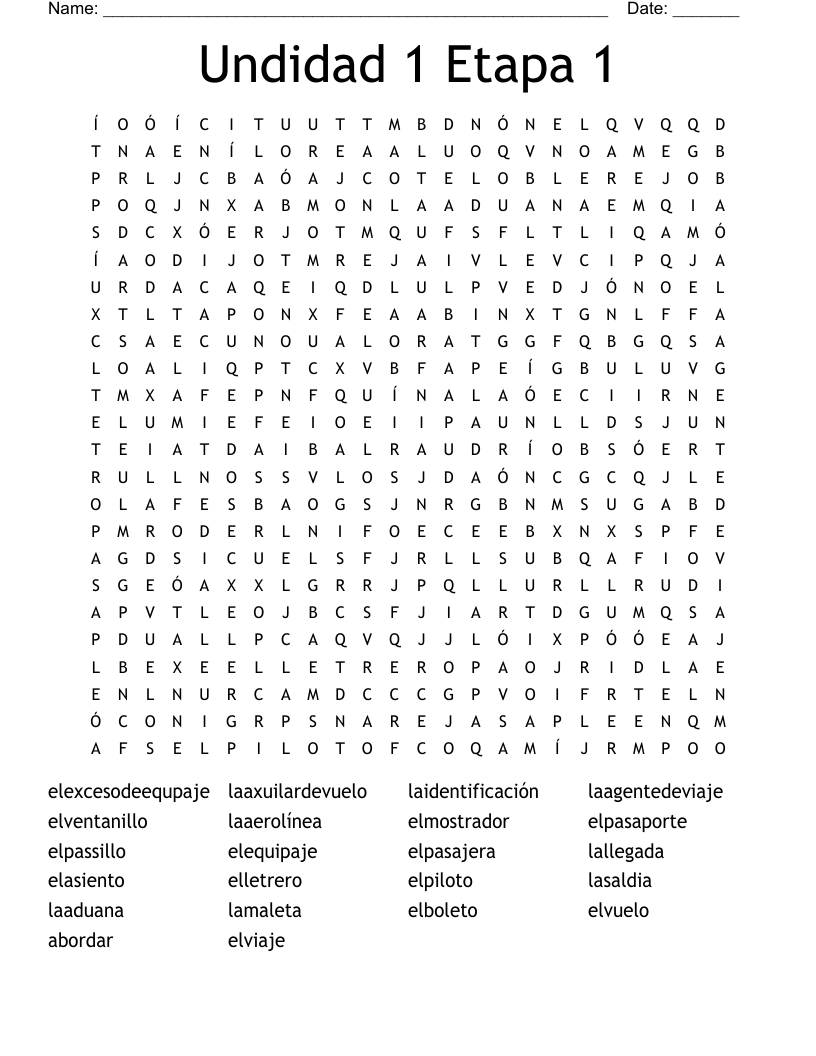 Undidad 1 Etapa 1 Word Search