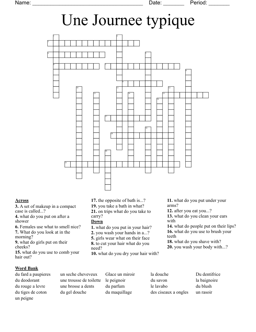 Une Journee typique Crossword