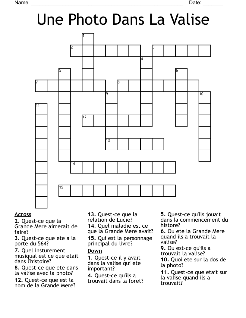 Une Photo Dans La Valise Crossword