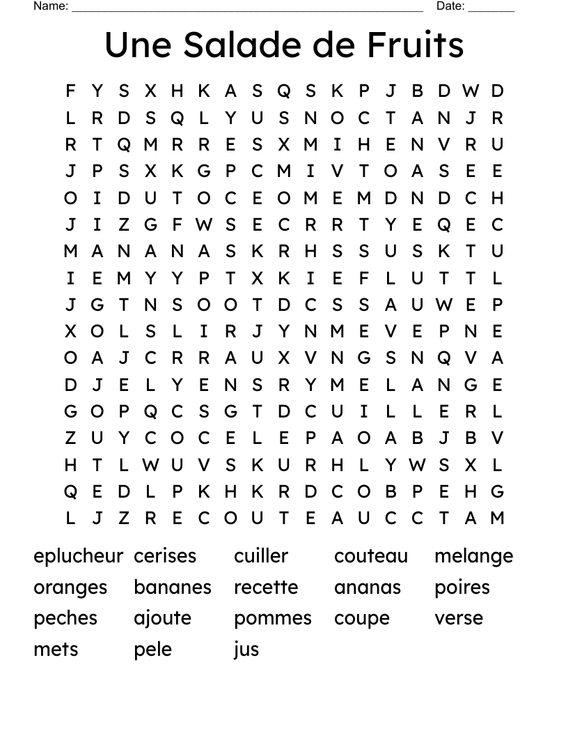 Une Salade de Fruits Word Search
