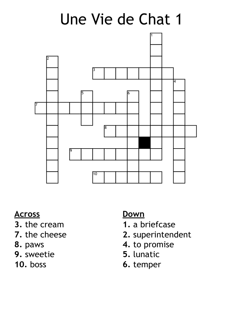 Une Vie de Chat 1 Crossword
