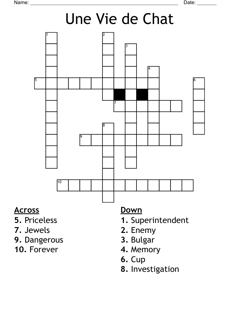 Une Vie de Chat Crossword