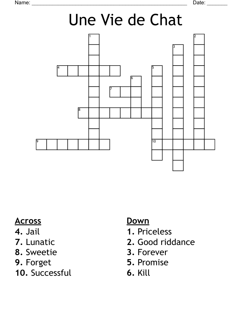 Une Vie de Chat Crossword