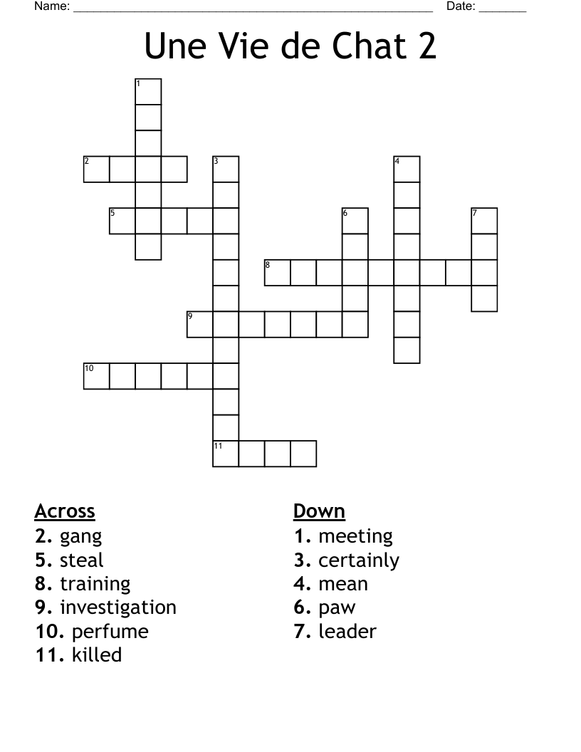 Une Vie de Chat 2 Crossword