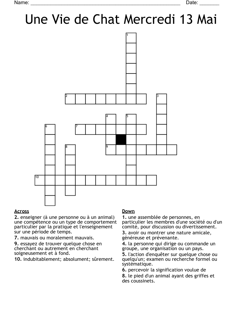 Une Vie de Chat Mercredi 13 Mai Crossword