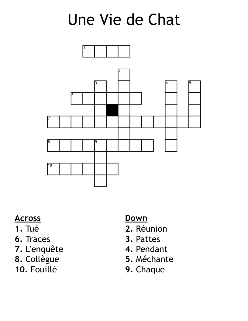 Une Vie de Chat  Crossword
