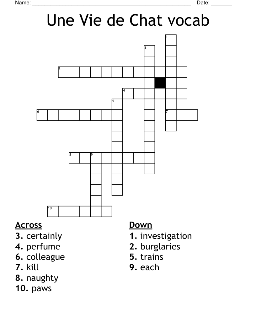 Une Vie de Chat vocab Crossword