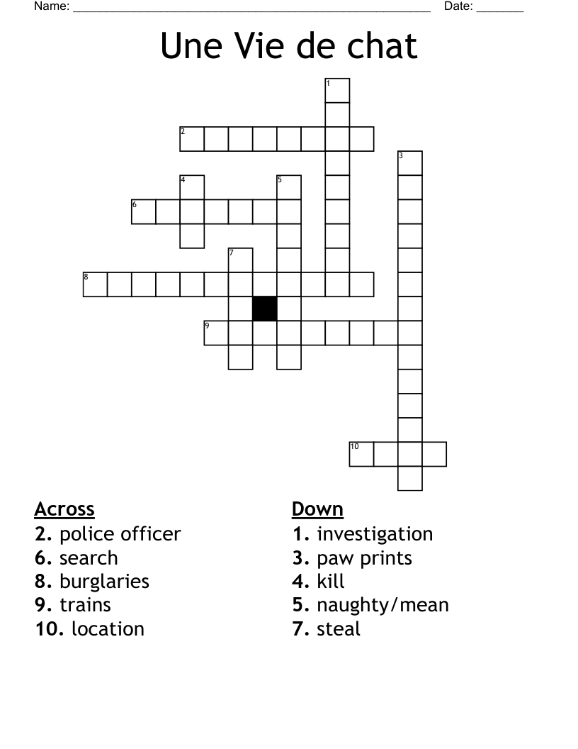 Une Vie de chat Crossword