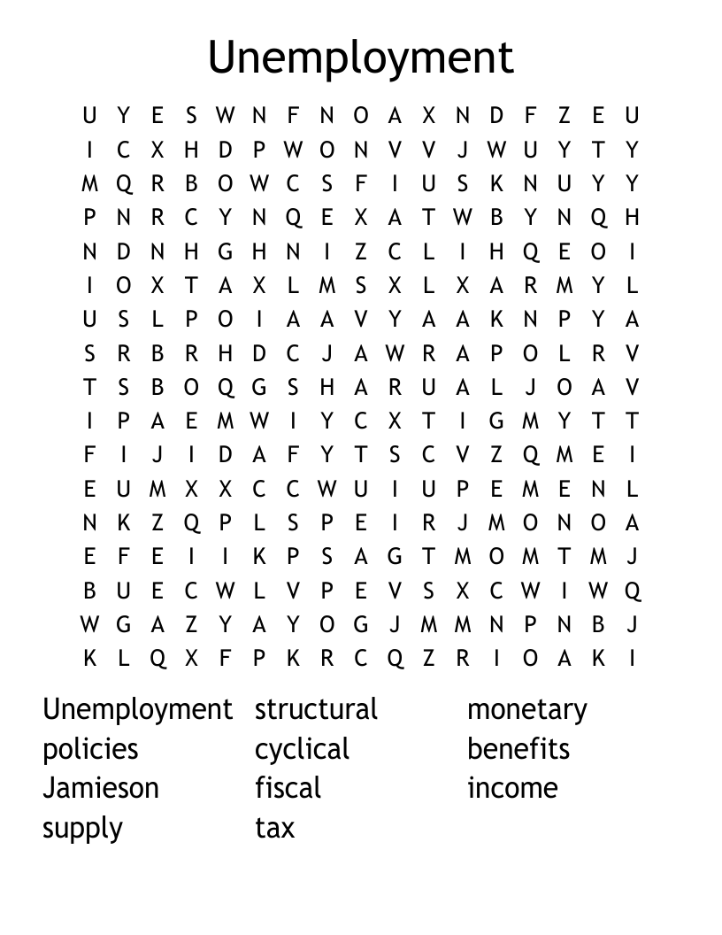 Unemployment Word Search