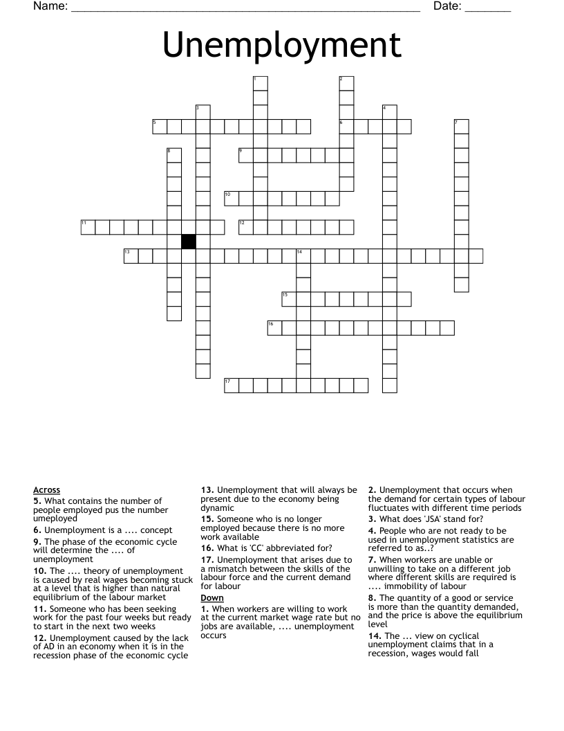 Unemployment Crossword