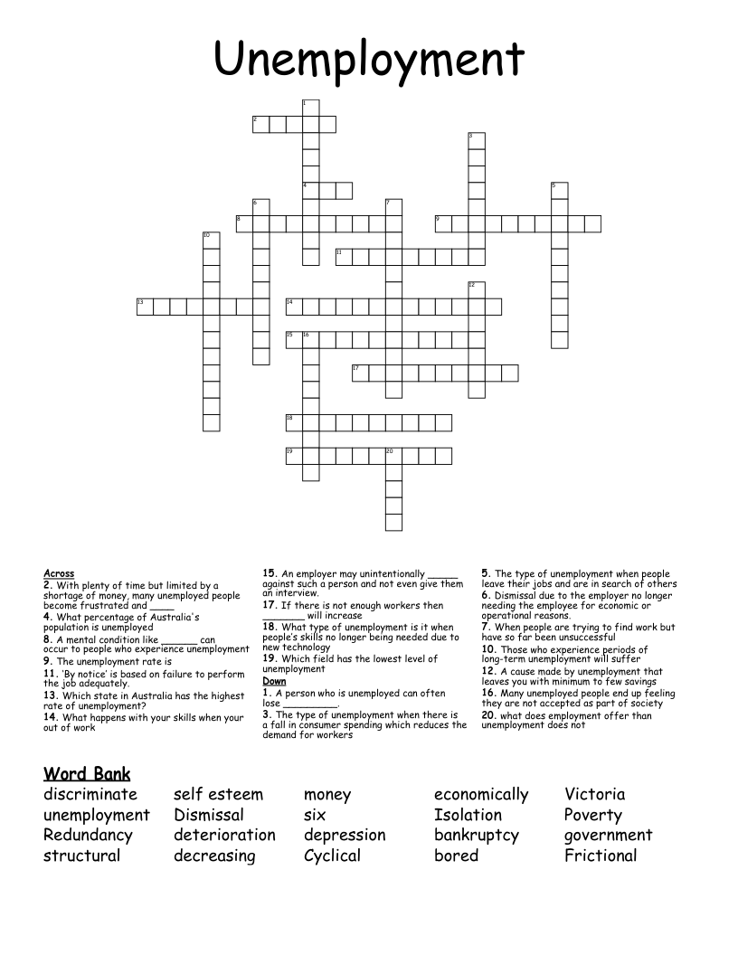 Unemployment Crossword