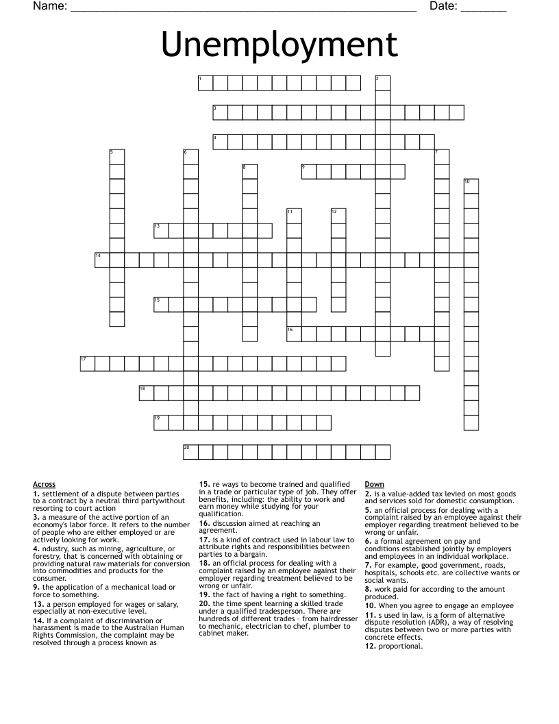 Unemployment Crossword