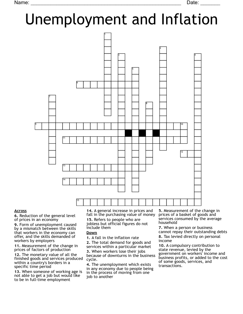 Unemployment and Inflation Crossword