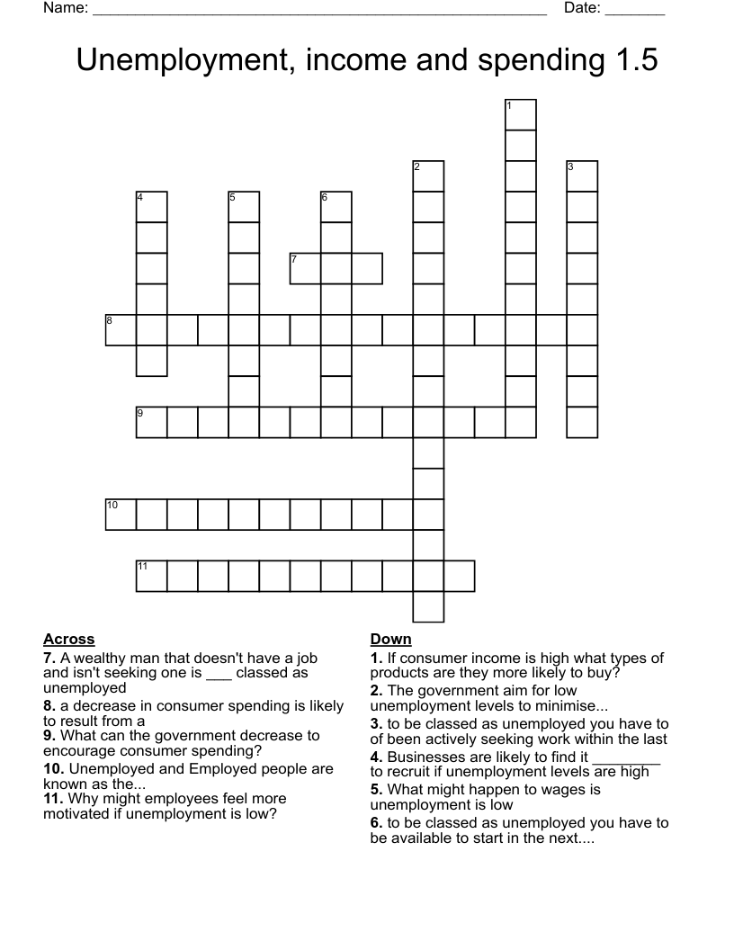 Unemployment, income and spending 1.5 Crossword
