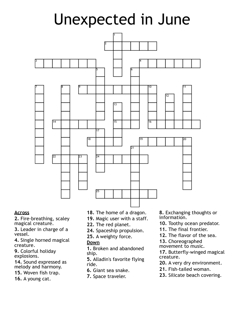 Unexpected in June Crossword