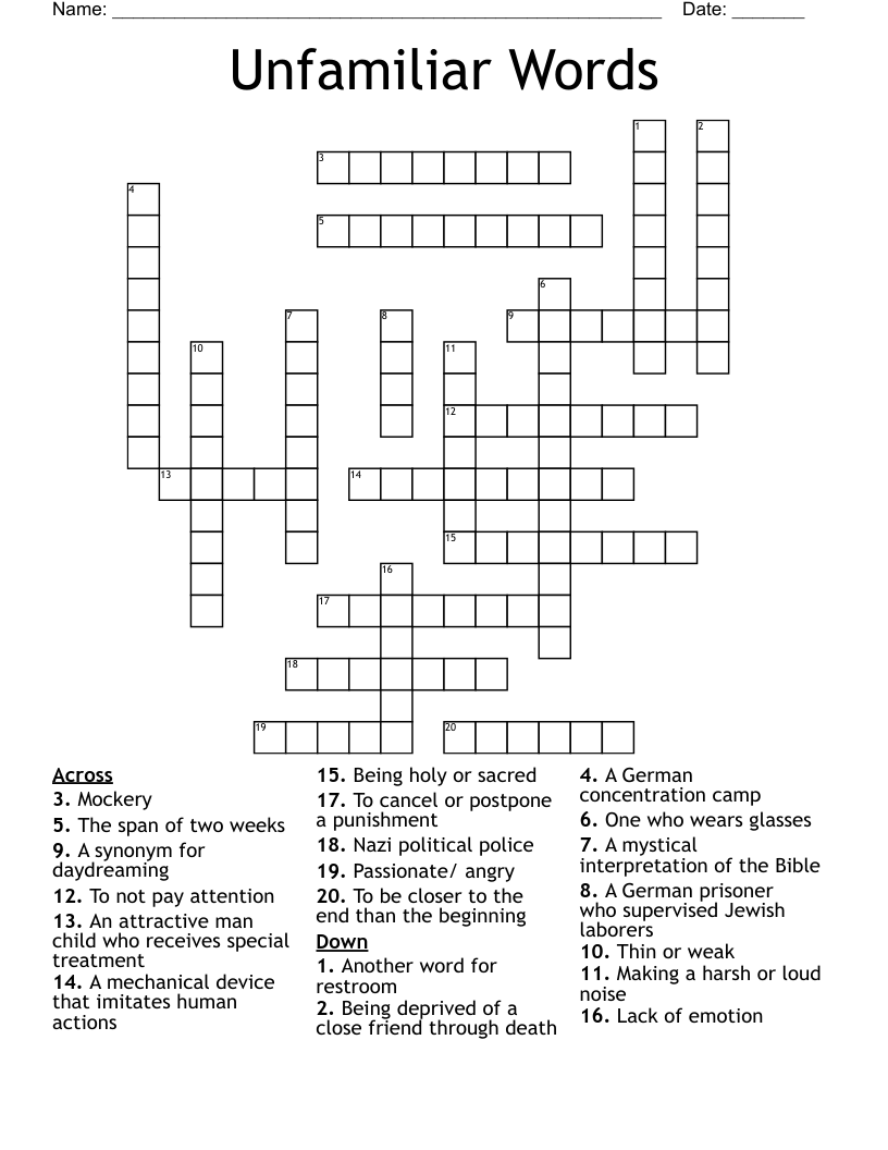 Unfamiliar Words Crossword