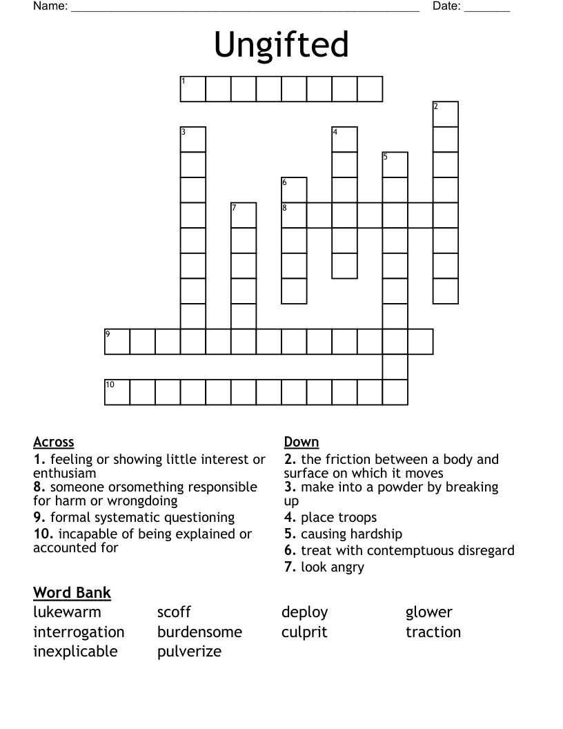 Ungifted Crossword