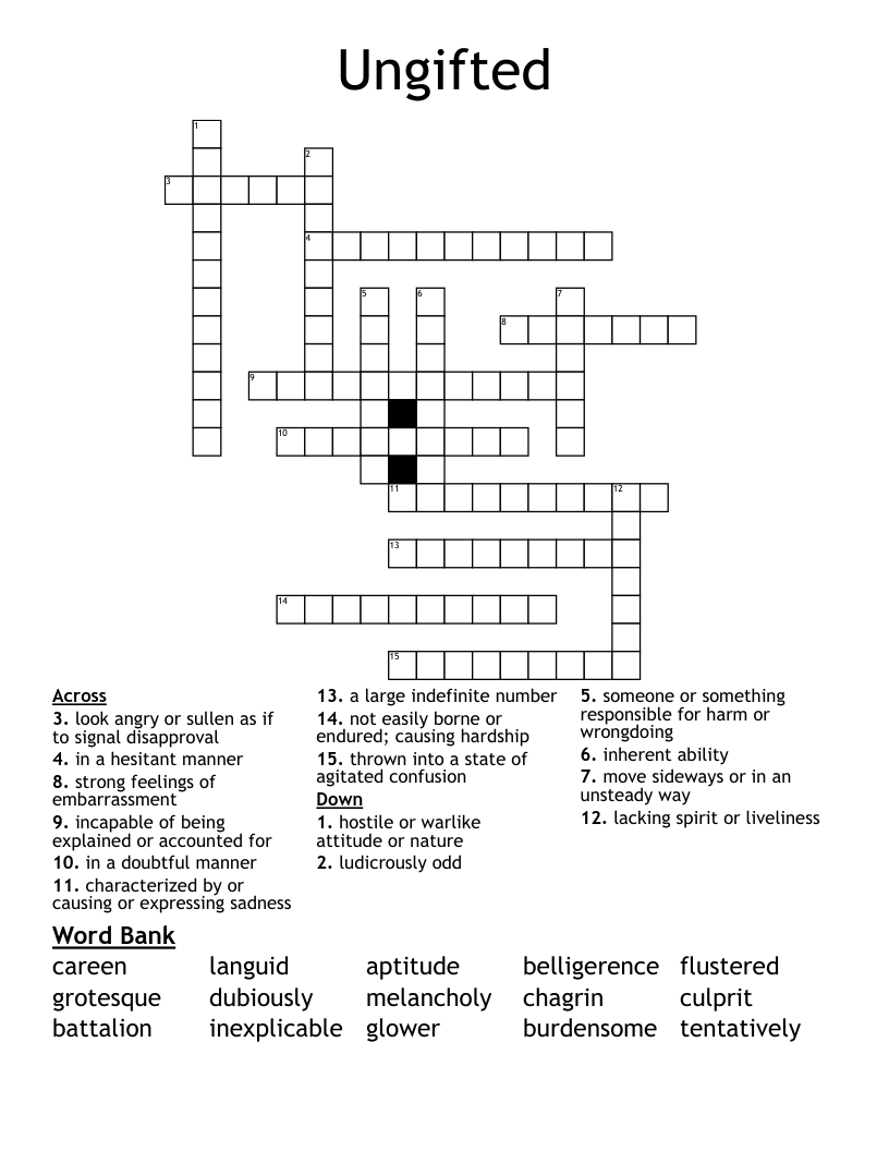 Ungifted Crossword