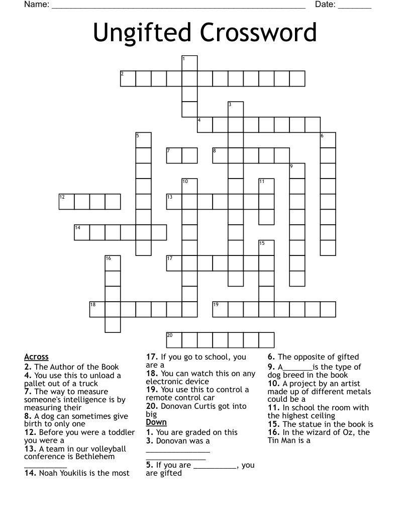 Ungifted Crossword 