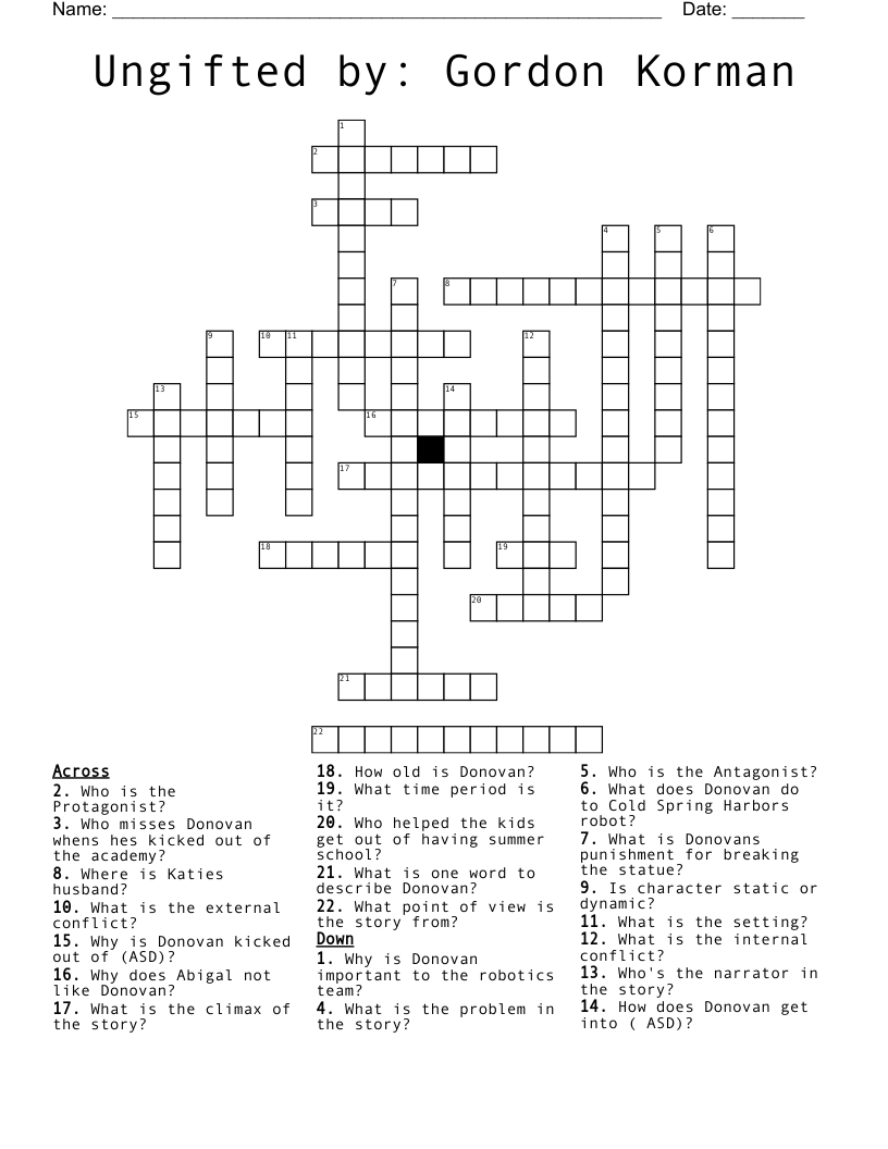 Ungifted by: Gordon Korman Crossword
