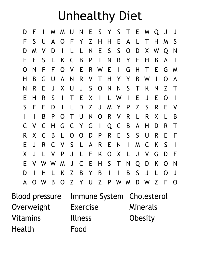 Unhealthy Diet Word Search
