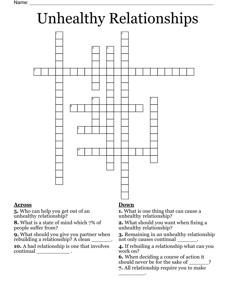Unhealthy Relationships Crossword