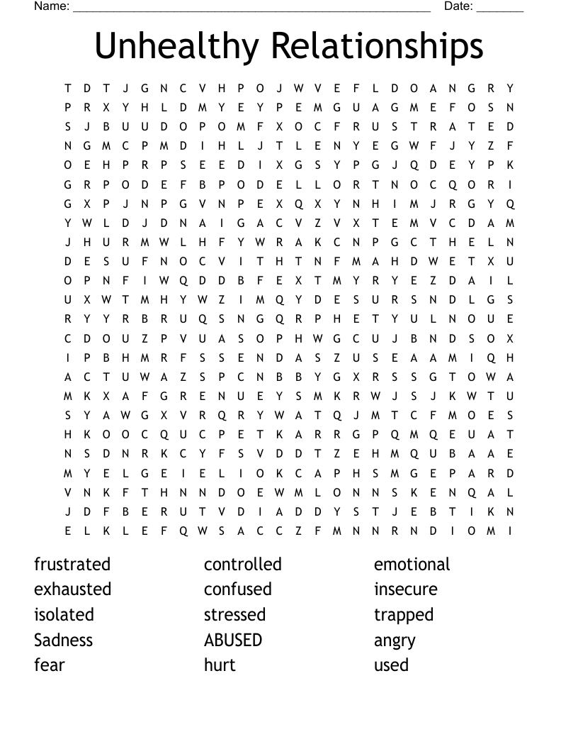 Unhealthy Relationships  Word Search