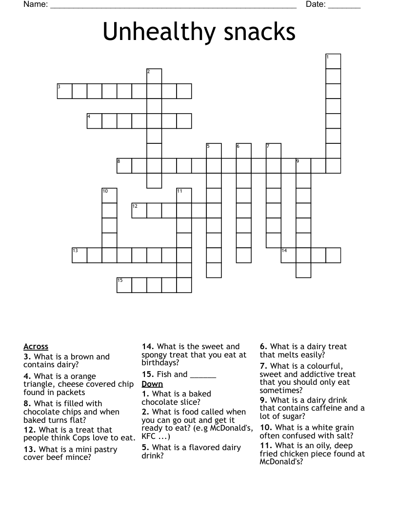 Unhealthy snacks Crossword