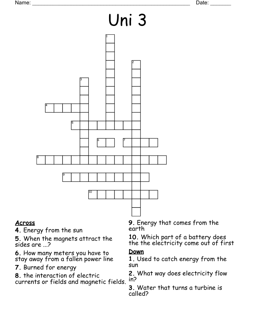 Uni 3 Crossword
