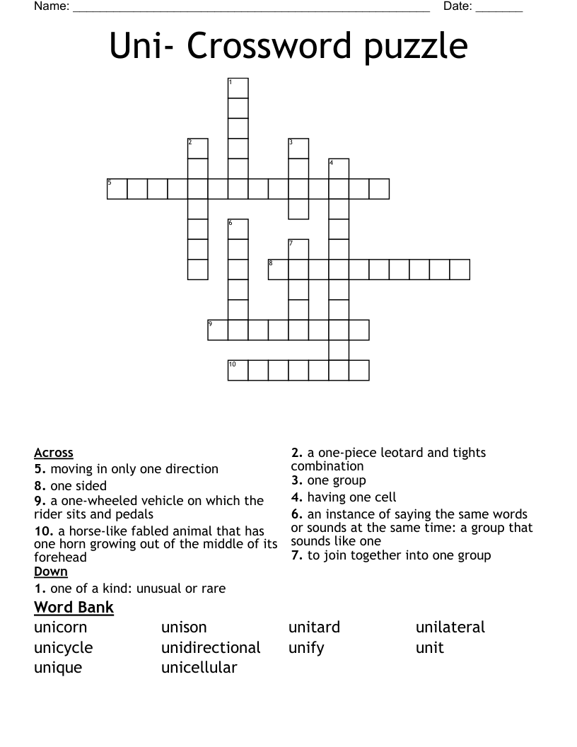 Uni- Crossword puzzle