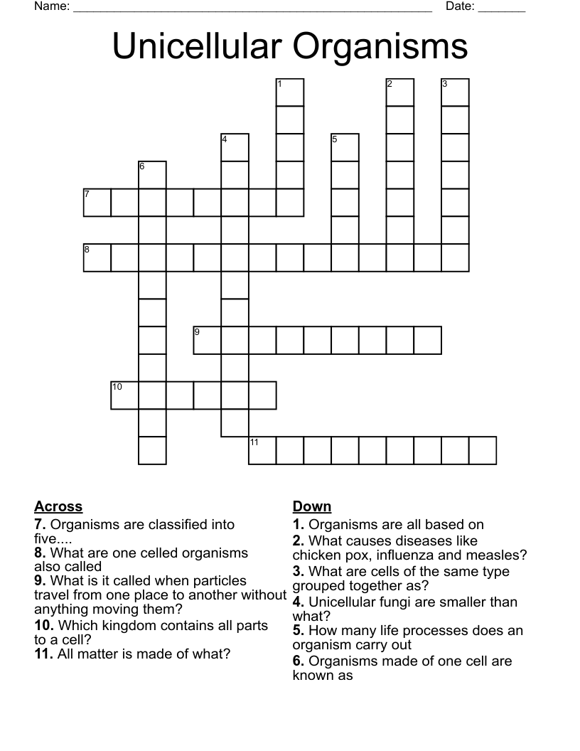 Unicellular Organisms Crossword